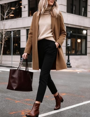 Women's Wool Coat Mid-Length Notch Lapel Single Breasted Trench Pea Coats Casual Outerwear