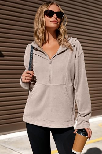 Hoodies for Women Soft Fleece Half Zip Up Hoodie Long Sleeve Casual Pullover Oversized Sweatshirt Hooded Tops