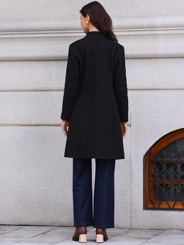 Winter Coat for Women Stand Collar Single Breasted Pea Coat Mid-Long Outwear with Pocket