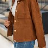 Womens Faux Suede Leather Jackets Cropped Casual Lapel Collar Button Down Oversized Fall Vintage Shackets