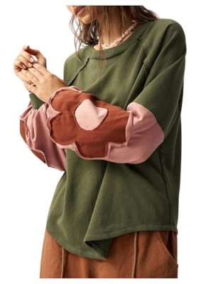 Women's Oversized Sweatshirt Patchwork Crewneck Sweatshirt Floral Boho Long Sleeve Pullover Tops