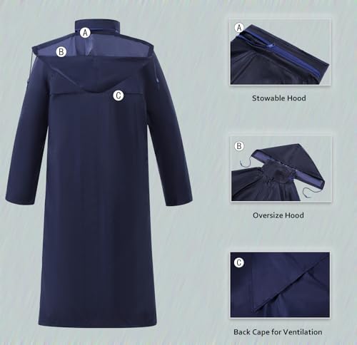 Raincoat for Men Waterproof Long Rain Jacket with Stowable Hood Lightweight Rain Gear Poncho for Unisex