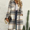 Women's Long Plaid Shirt Jacket Shacket Lapel Button Down Woolen Blend Casual Tartan Over Shirt Trench Coat