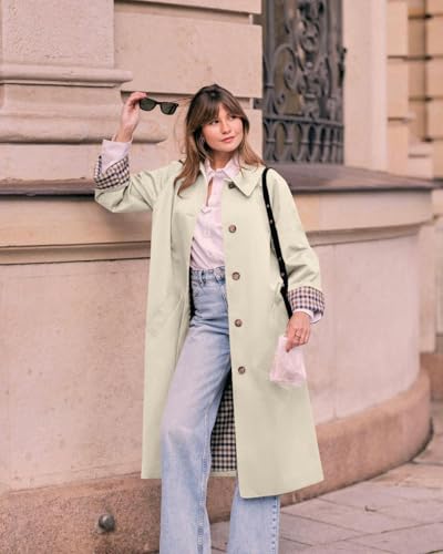 Womens Long Trench Coat Single Breasted Oversized Windproof Overcoat Fashion Outerwear