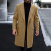 Mens Trench Coat Long Casual Single Brested Overcoat Winter Notched Collar Wool Blend Peacoat with Pockets