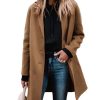 Women's Wool Coat Mid-Length Notch Lapel Single Breasted Trench Pea Coats Casual Outerwear