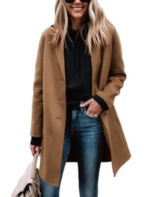 Women's Wool Coat Mid-Length Notch Lapel Single Breasted Trench Pea Coats Casual Outerwear