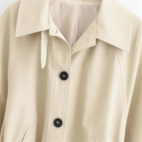 Women's Casual Short Trench Coat Lapel Long Sleeve Single Breasted Lace-Up Jacket Lightweight Outerwear