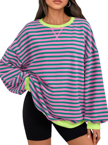 Oversized Sweatshirt for Women 2025 Fall Crewneck Striped Long Sleeve Shirts Hoodies Cute Top Y2K Outfits