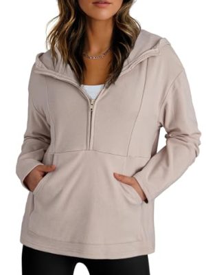 Hoodies for Women Soft Fleece Half Zip Up Hoodie Long Sleeve Casual Pullover Oversized Sweatshirt Hooded Tops