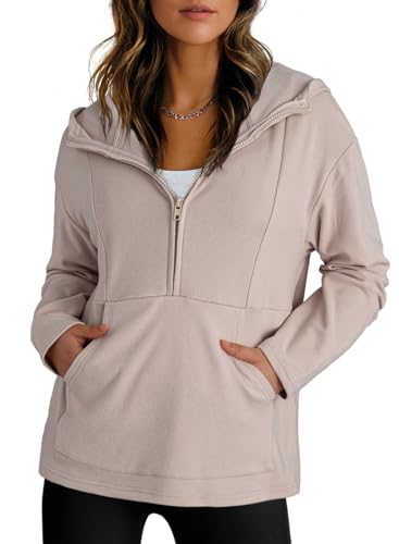 Hoodies for Women Soft Fleece Half Zip Up Hoodie Long Sleeve Casual Pullover Oversized Sweatshirt Hooded Tops