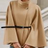 Womens Batwing Sleeve Poncho Pea Coats Oversized Belted Trendy Casual Stand Collar Cloak Cape Coats