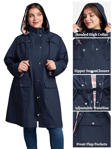 Plus Size Rain Jackets for Women Raincoats Waterproof Windbreaker Jacket Hooded Outdoors Trench Coat with Pockets