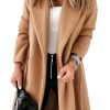 Womens Classic Coat Lapel Collar Open Front Belted Long Jacket