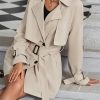 Women's Solid Double Breasted Long Trench Coat Raglan Sleeve Belted Lapel Overcoat