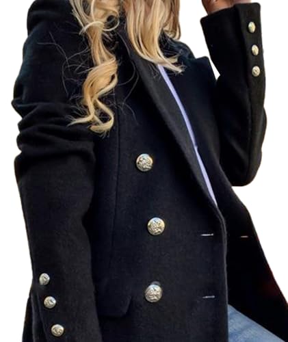 Women's Winter Trench Coat Double Breasted Notched Lapel Peacoat Jacket Casual Long Overcoat