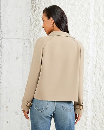 Cropped Trench Coat for Women Double Breasted Long Sleeve Work Office Business Casual Fall Short Jackets