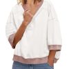 Womens 3/4 Length Sleeve Tops Oversized Fall Sweatshirts Crewneck Striped Shirt Casual Pullover Sweatshirts