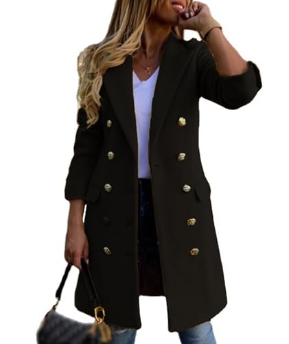 Women's Winter Trench Coat Double Breasted Notched Lapel Peacoat Jacket Casual Long Overcoat
