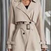 Women's Solid Double Breasted Long Trench Coat Raglan Sleeve Belted Lapel Overcoat