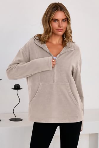 Hoodies for Women Soft Fleece Half Zip Up Hoodie Long Sleeve Casual Pullover Oversized Sweatshirt Hooded Tops
