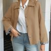Womens Cropped Trench Coat Lightweight Single Breasted Jacket Fall Windbreaker Fashion Outerwear
