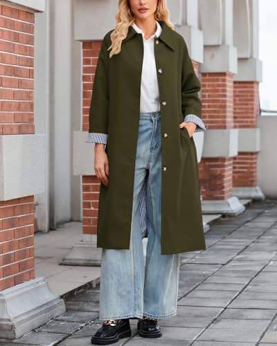 Women's Oversized Trench Coat Single Breasted Windproof Overcoat Classic Button Down Long Jacket
