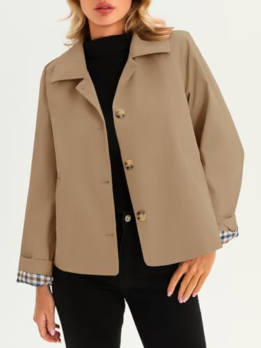 Womens Cropped Trench Coat Lightweight Single Breasted Jacket Fall Windbreaker Fashion Outerwear