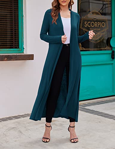 Women Floor Length Open Front Cardigan Lightweight Long Sleeve Maxi Duster with Pockets (S-3XL)