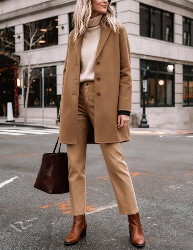 Women's Wool Coat Mid-Length Notch Lapel Single Breasted Trench Pea Coats Casual Outerwear