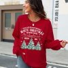 Womens White Christmas Sweatshirt Crewneck Christmas Tree Graphic Shirts Oversized Xmas Pullover Sweater