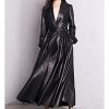 Red Black Maxi Leather Trench Coat, Women Long Skirted Elegant Overcoat Plus Size