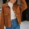 Womens Faux Suede Leather Jackets Cropped Casual Lapel Collar Button Down Oversized Fall Vintage Shackets