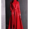 Red Black Maxi Leather Trench Coat, Women Long Skirted Elegant Overcoat Plus Size