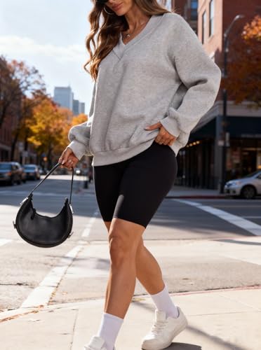 Womens V Neck Oversized Sweatshirts Casual Drop Shoulder Long Sleeve Pullover Tops