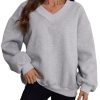 Womens V Neck Oversized Sweatshirts Casual Drop Shoulder Long Sleeve Pullover Tops