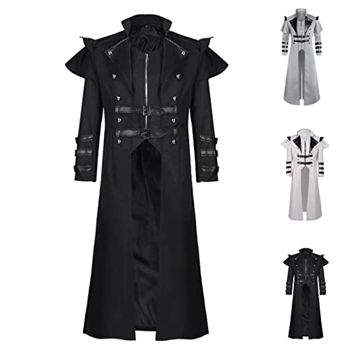 Medieval Costumes Steampunk Long Trench Coat Gothic Victorian Vintage Tailcoat Jacket Mens Double Breasted Zipper Coat