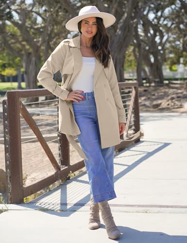 Trench Coat Women Mid Length Classic Double Breasted Lapel Business Casual Fall Jacket Coats Outerwear with Belt