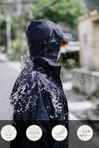 Raincoat for Men Waterproof Long Rain Jacket with Stowable Hood Lightweight Rain Gear Poncho for Unisex