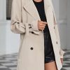 Women's Solid Double Breasted Long Trench Coat Raglan Sleeve Belted Lapel Overcoat