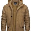 Men's Winter Casual Thicken Multi-Pocket Outwear Jacket Coat With Removable Hood