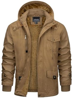 Men's Winter Casual Thicken Multi-Pocket Outwear Jacket Coat With Removable Hood