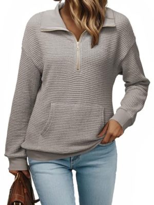 Womens Oversized Sweatshirts Quarter Zip Pullover Women 2025 Fall Fashion Long Sleeve Tops Outfits Clothes