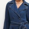 Women's Denim Trench Coat Double Breasted Jean Midi Overcoat Classic Lapel Long Jackets With Belt
