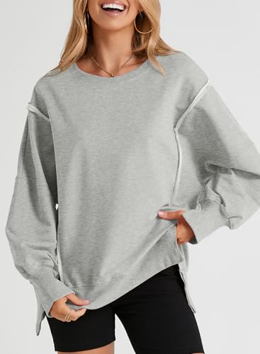 Womens Oversized Reverse Seam Sweatshirt Casual Long Sleeve Pullover Tops Lightweight Loose Crewneck Sweatshirts