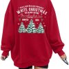 Womens White Christmas Sweatshirt Crewneck Christmas Tree Graphic Shirts Oversized Xmas Pullover Sweater
