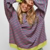 Women Oversized Striped Crewneck Sweatshirt Long Sleeve Color Block Pullover Tops Casual Loose Workout Shirt