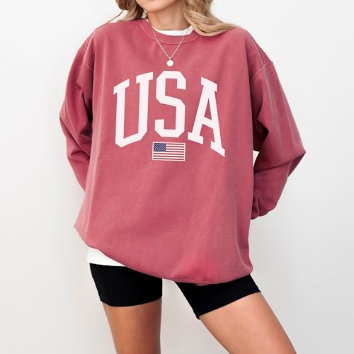 USA Flag Graphic Sweatshirt for 4th of July – Unisex Pullover for Women and Men, 80% Cotton, Perfect for Independence Day