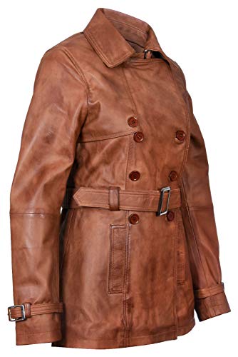 Ladies Leather Trench Coat Tan Mid Length Coat Classic Jacket
