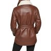 womens Modern Updated Shacket Belted Trench Faux-leather